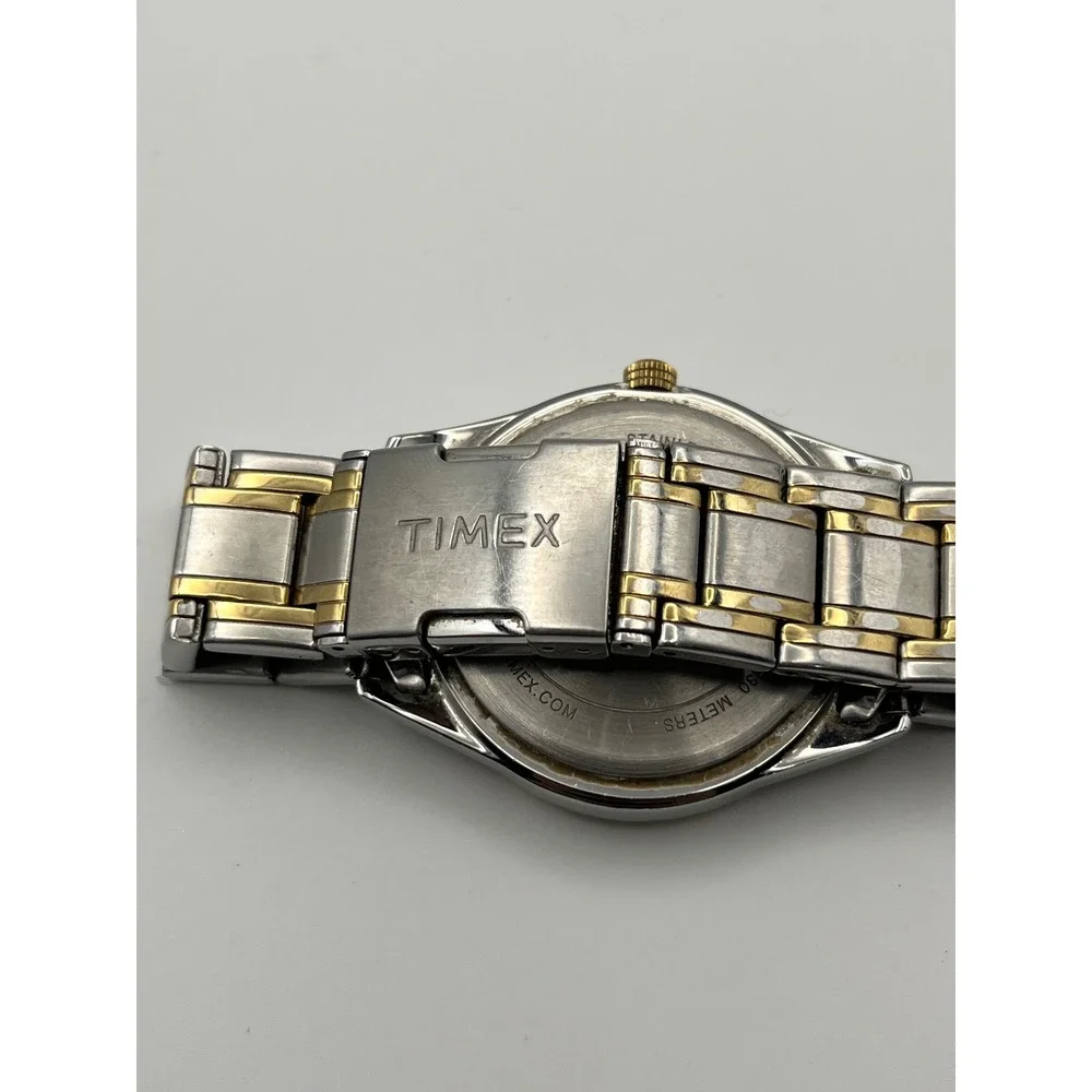 Timex Mens Two Tone Stainless Steel Watch Silver Dial Date 22 N WR30M Quartz